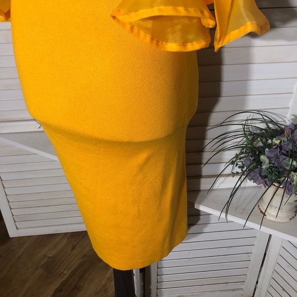 CQbyCQ Yellow Knit Bodycon Off Shoulder Midi Dress Large - Picture 9 of 12